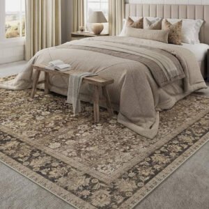 5x7 Machine Washable Rugs Brown Hallway Area Rug Indoor Accent Rug Floral Low Pile Carpet Soft Throw Aesthetic Rug Bedroom